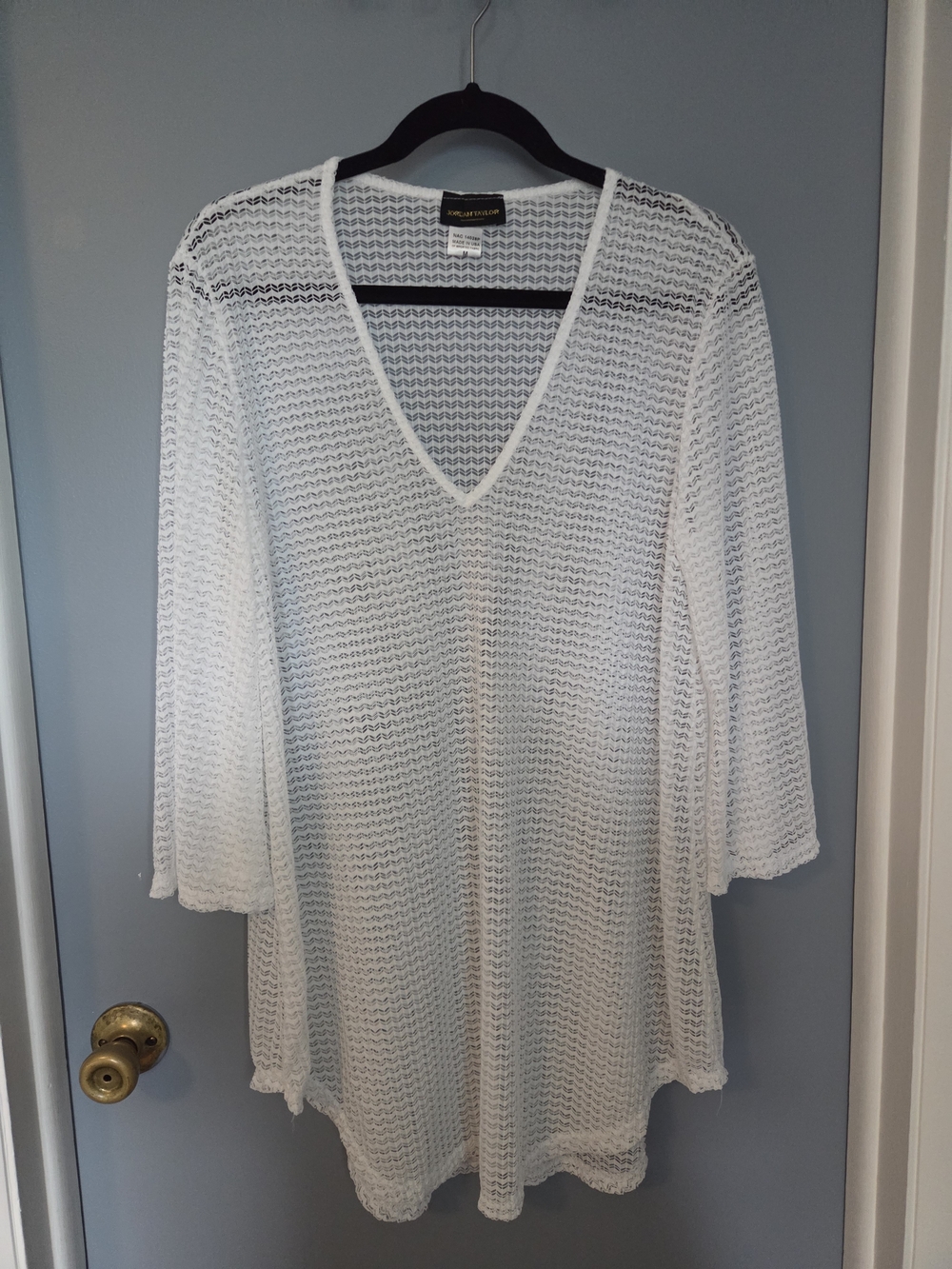 Jordan Taylor White Crochet V-Neck Swim Coverup Tunic